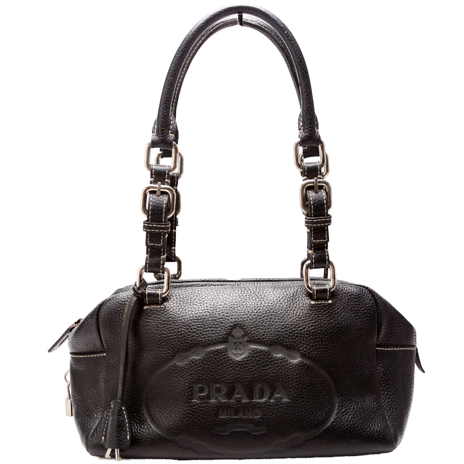 Leather Bowling Shoulder Bag Black