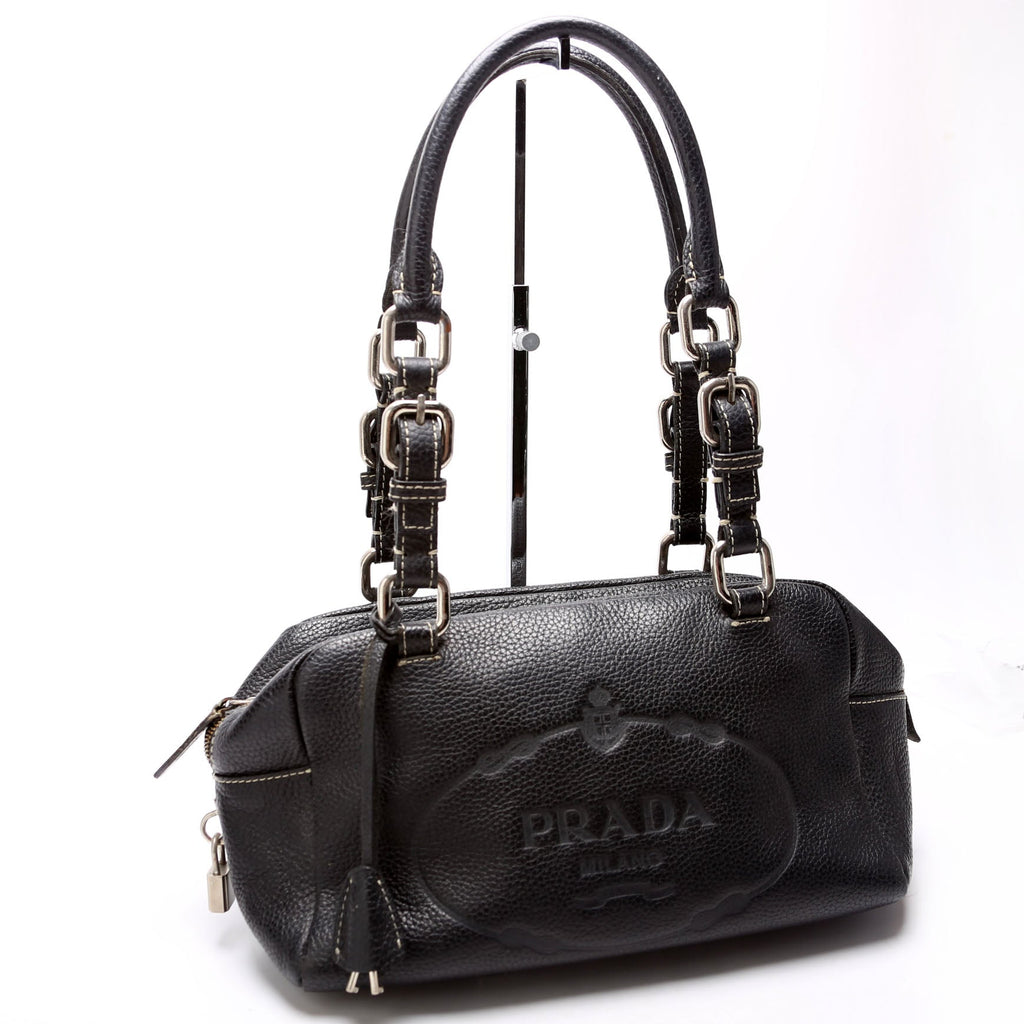 Leather Bowling Shoulder Bag Black