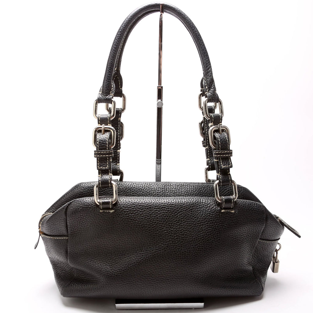 Leather Bowling Shoulder Bag Black