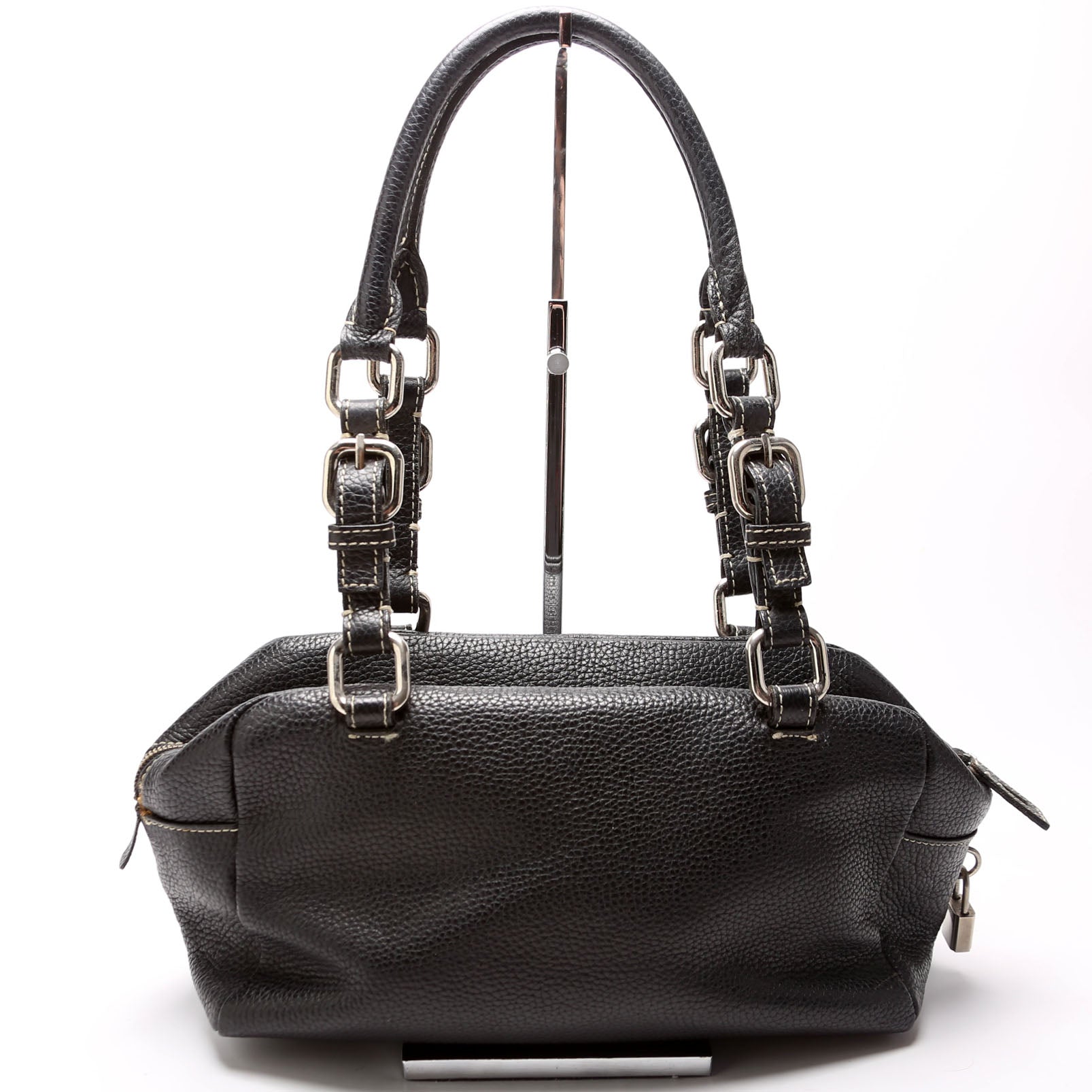 Leather Bowling Shoulder Bag Black
