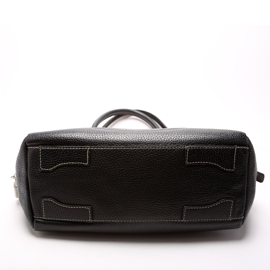 Leather Bowling Shoulder Bag Black