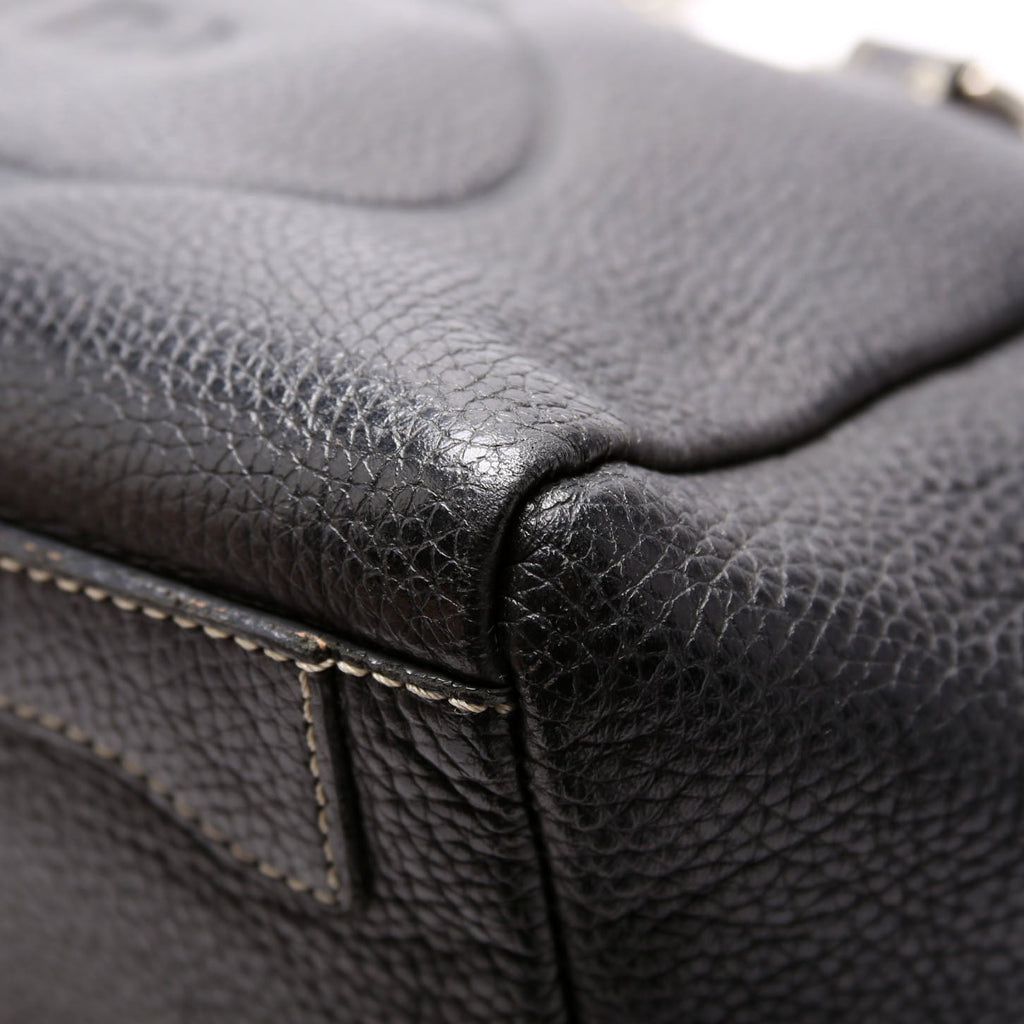 Leather Bowling Shoulder Bag Black