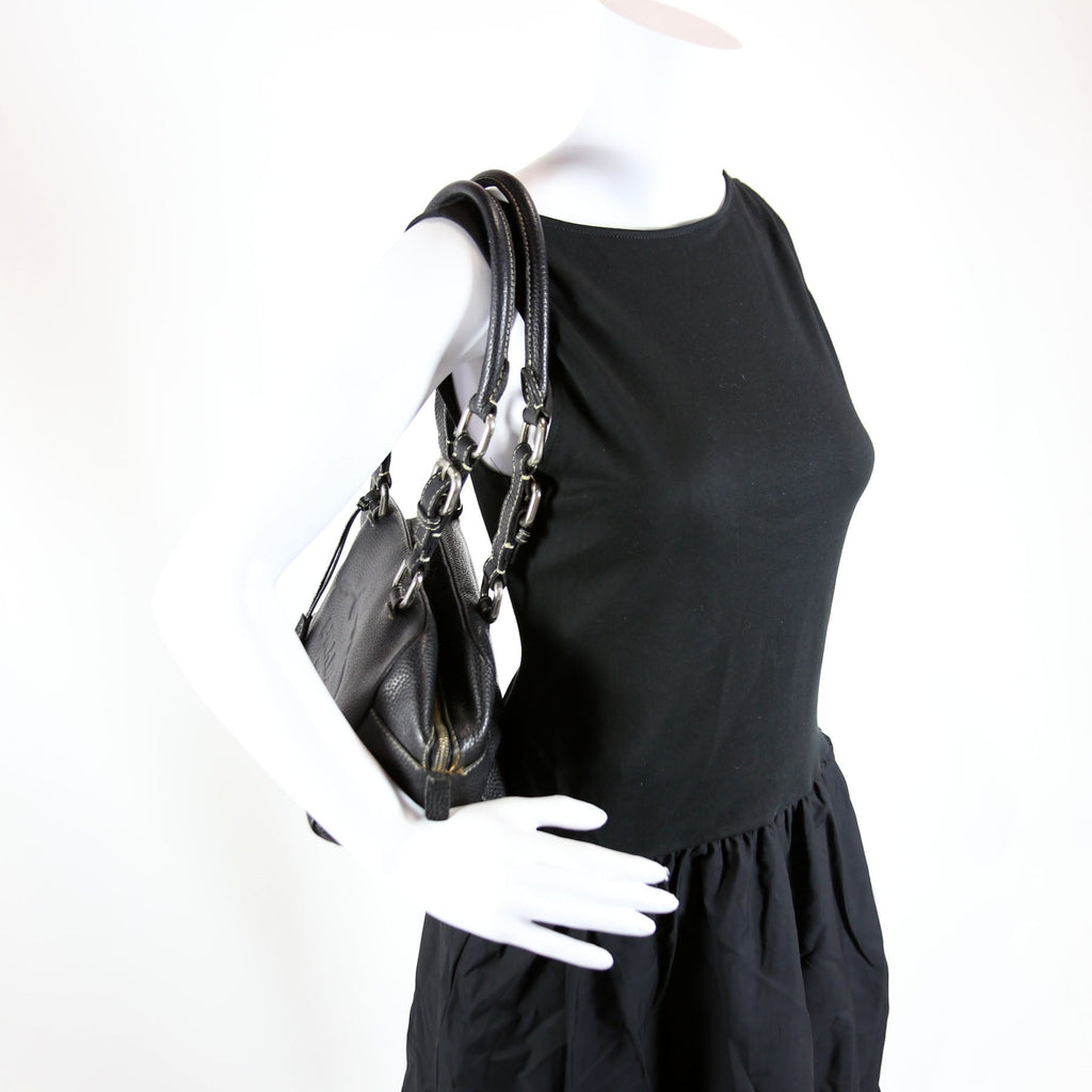 Leather Bowling Shoulder Bag Black