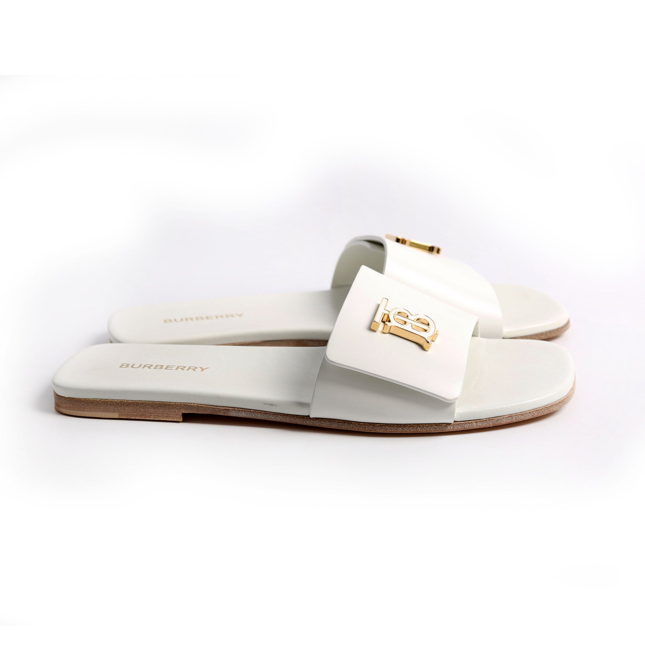 Sloane TB Leather Slide Sandals Size 38