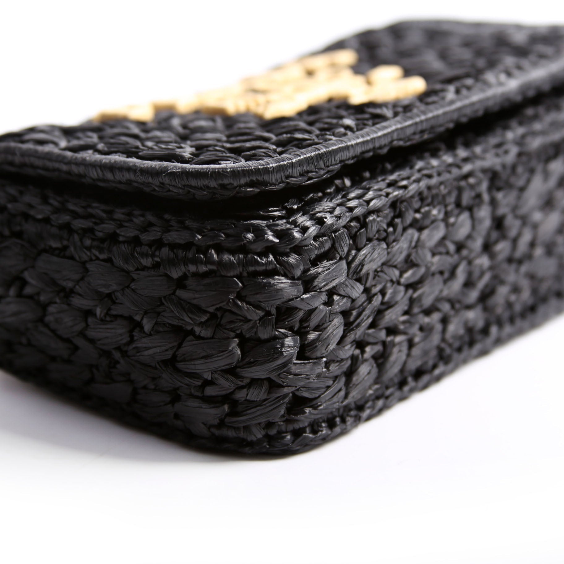 Prada 1BF135 Crochet Raffia Effect Chain Shoulder Bag Black/Beige