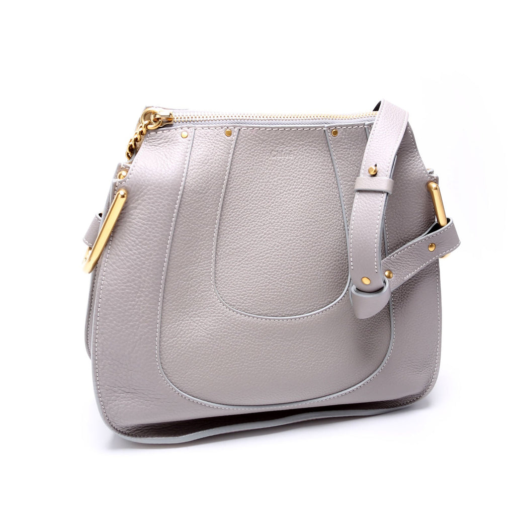 Hayley Leather Hobo Gray and Black