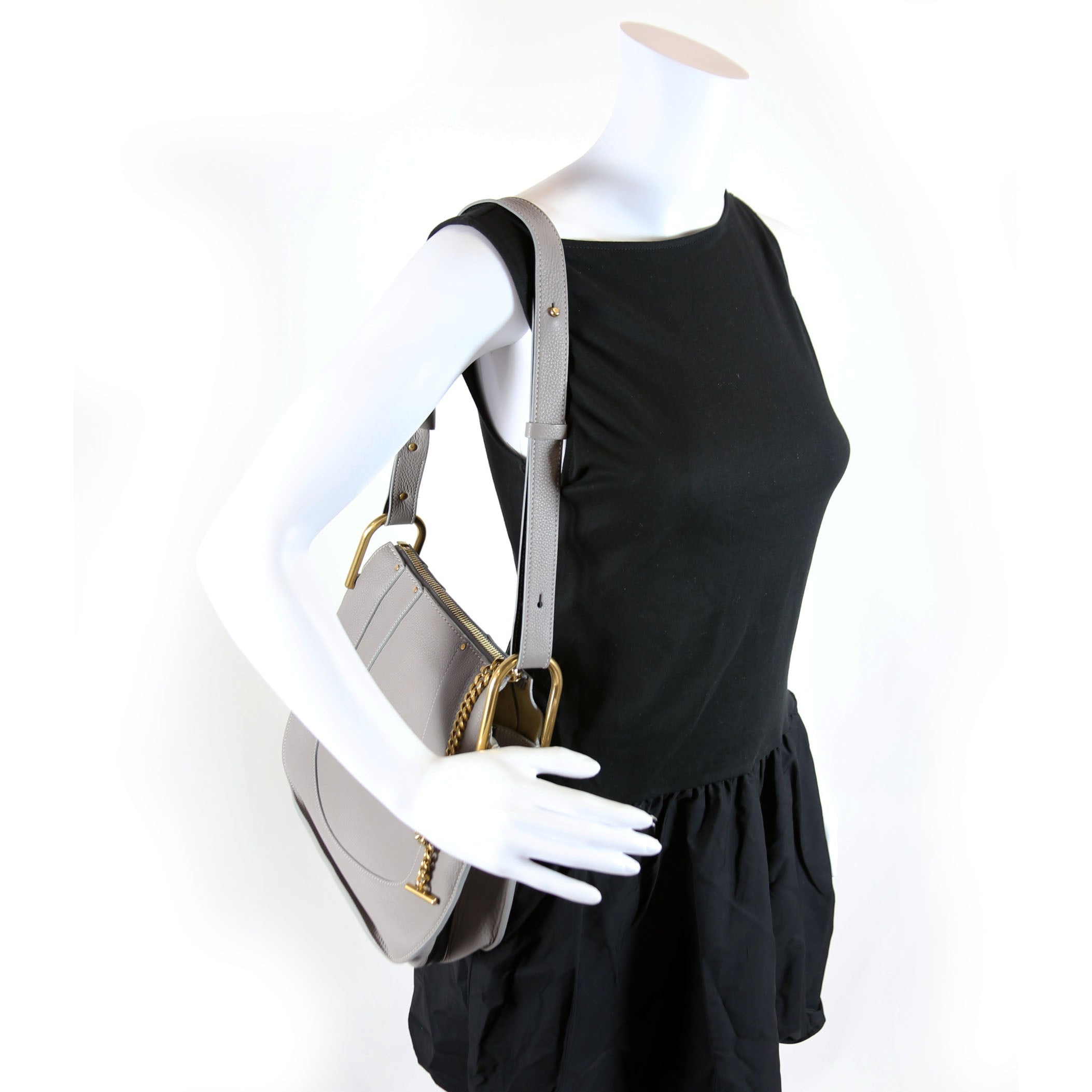 Hayley Leather Hobo Gray and Black
