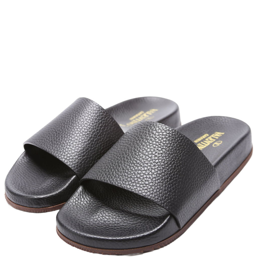 Grain Leather Slides Size 39 Black