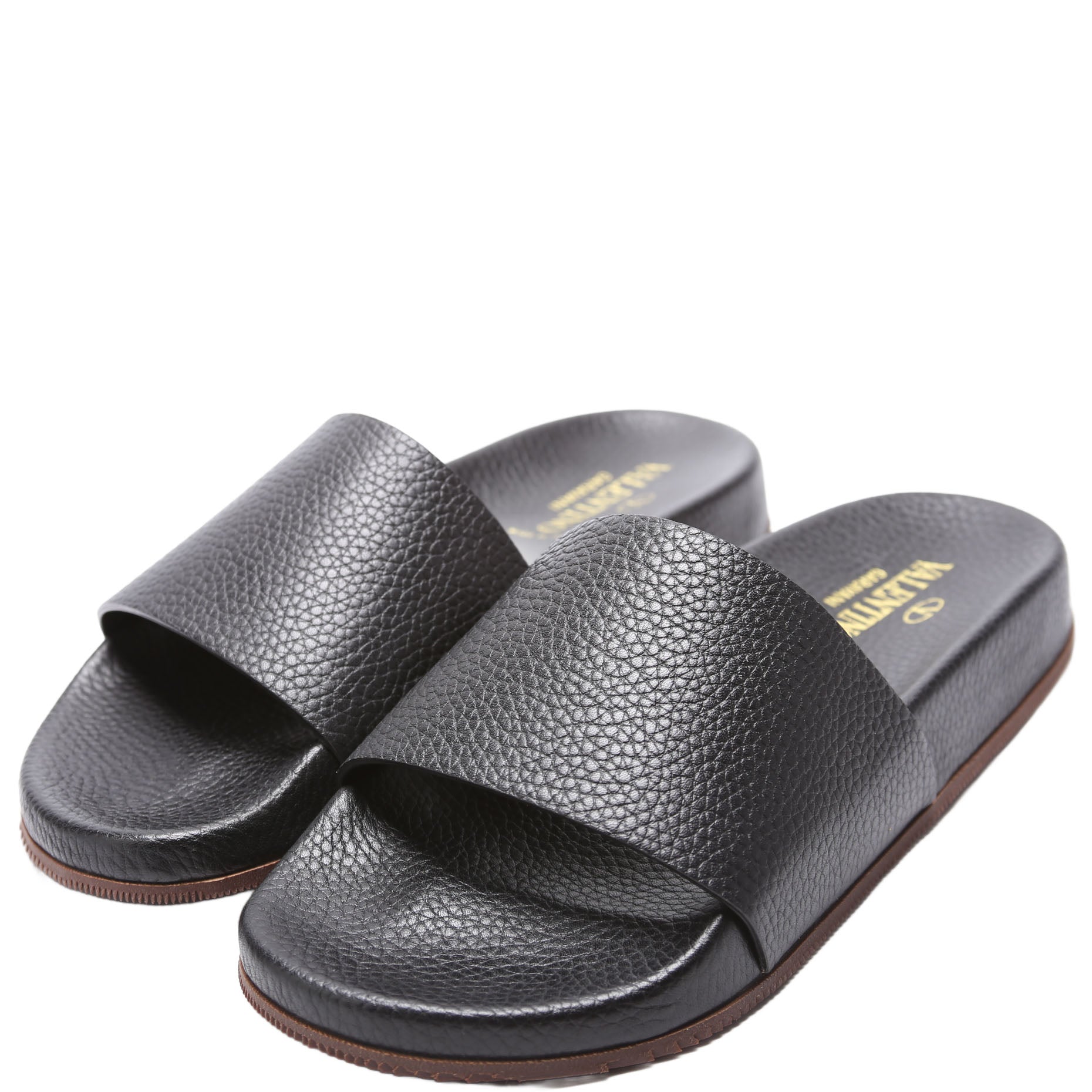 Grain Leather Slides Size 39 Black