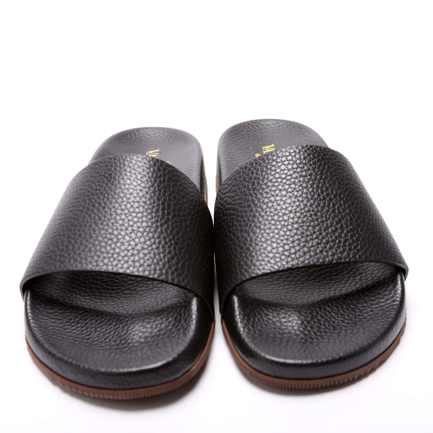 Grain Leather Slides Size 39 Black