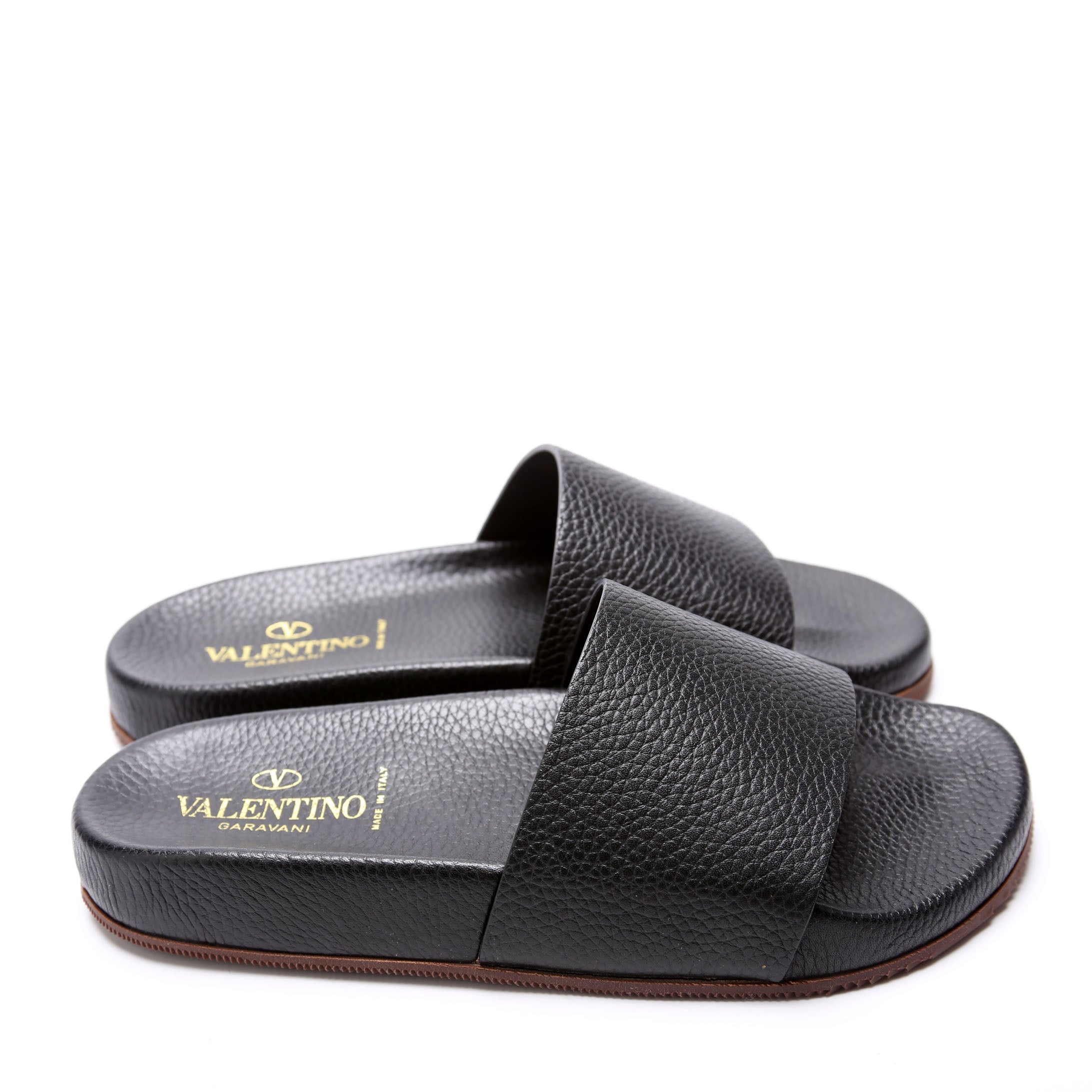 Grain Leather Slides Size 39 Black