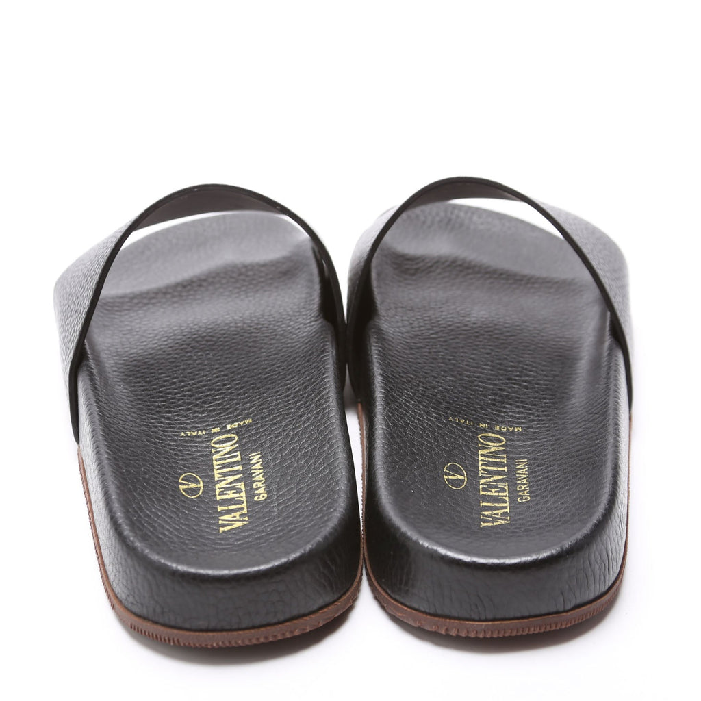 Grain Leather Slides Size 39 Black