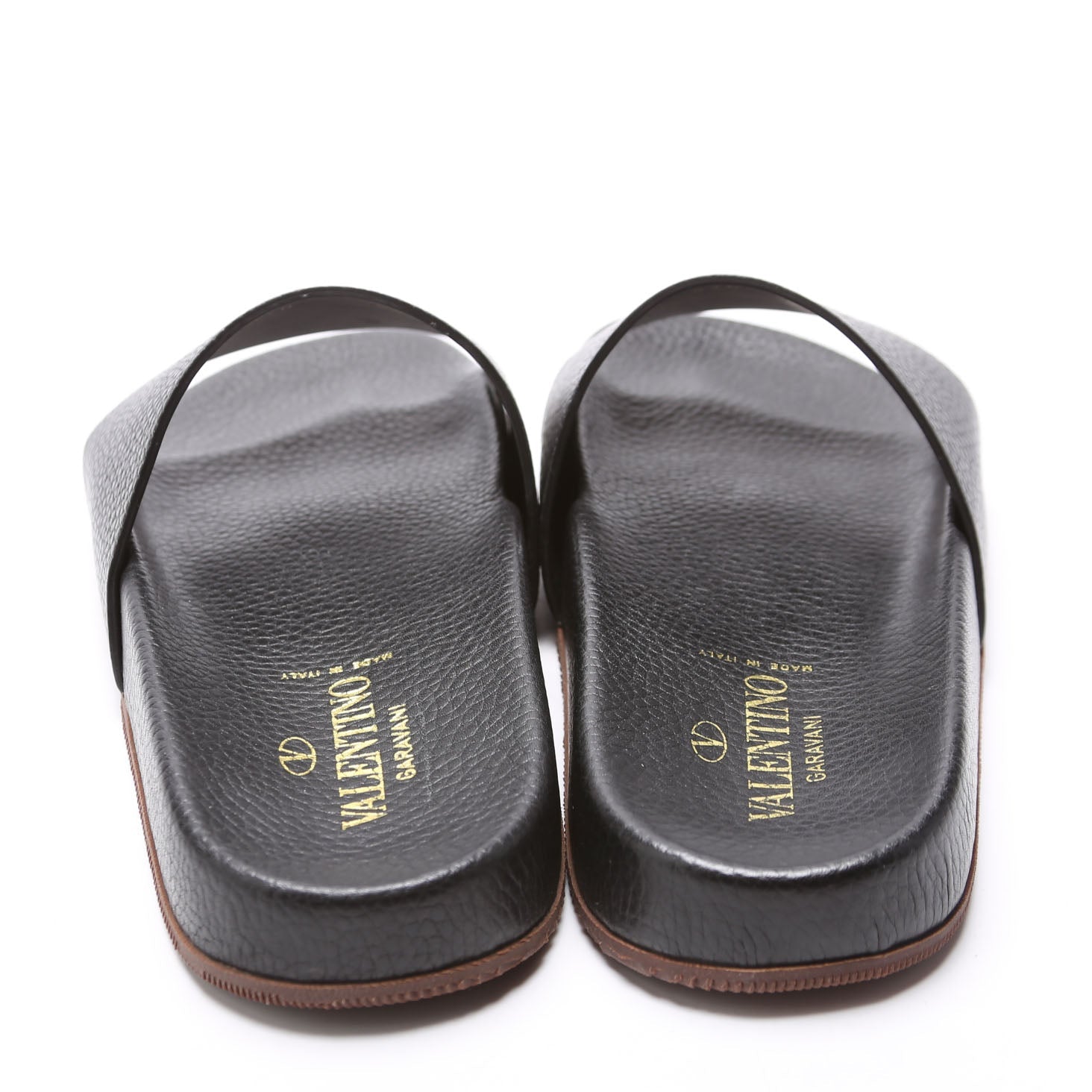 Grain Leather Slides Size 39 Black