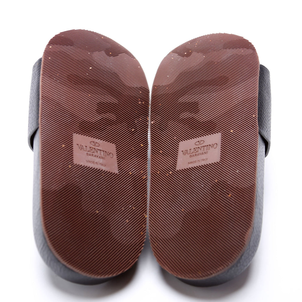 Grain Leather Slides Size 39 Black