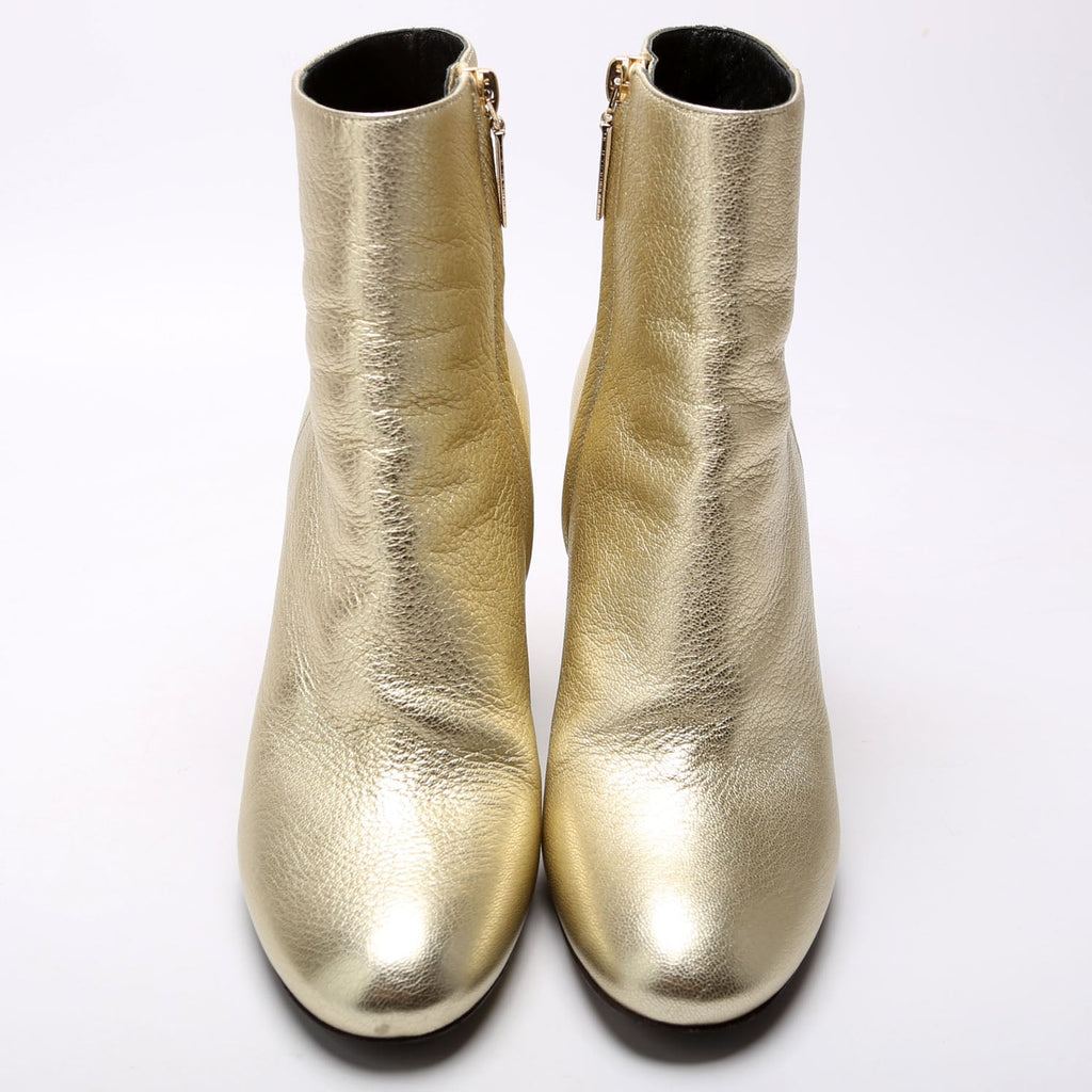 SAINT LAURENT Loulou Metallic Ankle Boots Size 35.5 Champagne