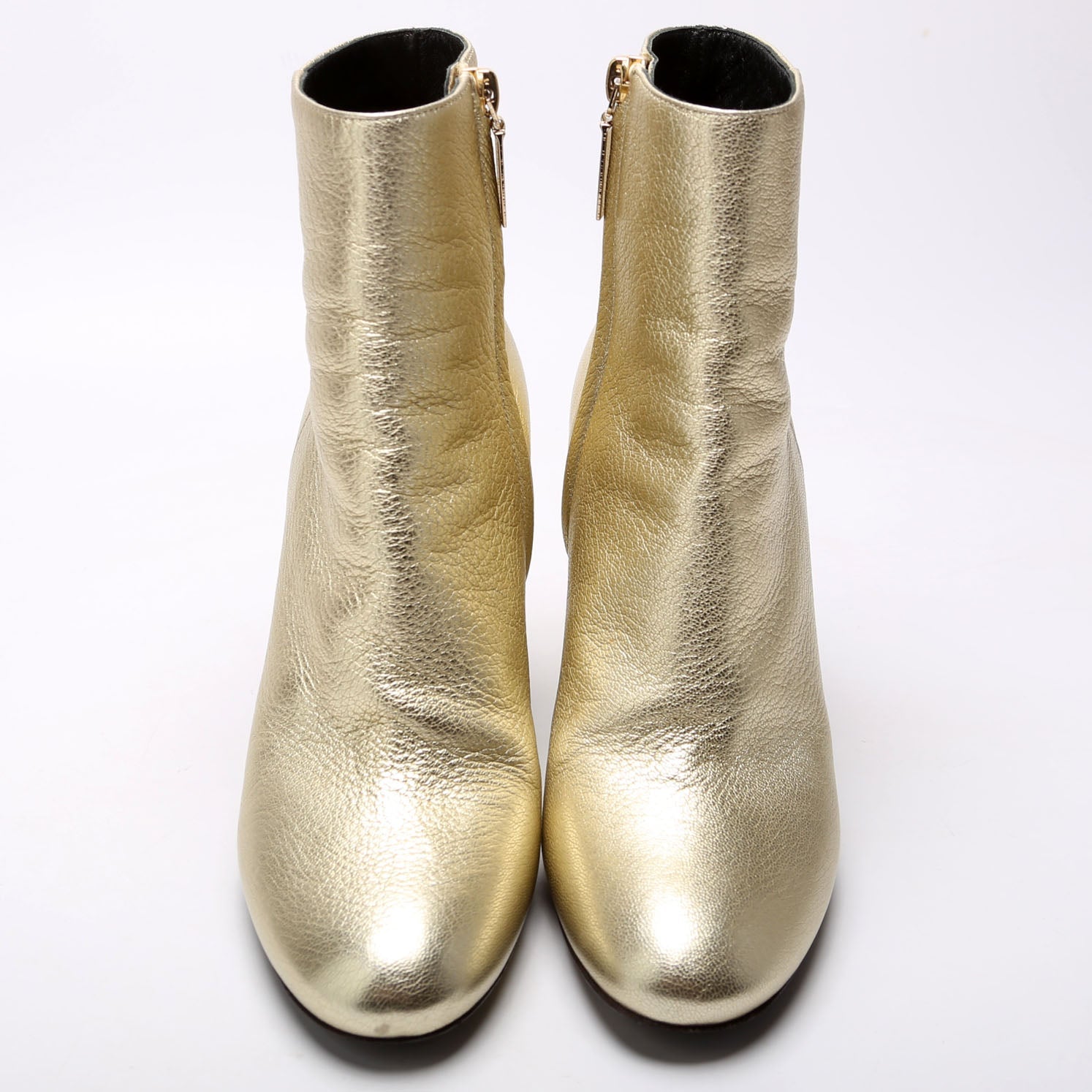 SAINT LAURENT Loulou Metallic Ankle Boots Size 35.5 Champagne