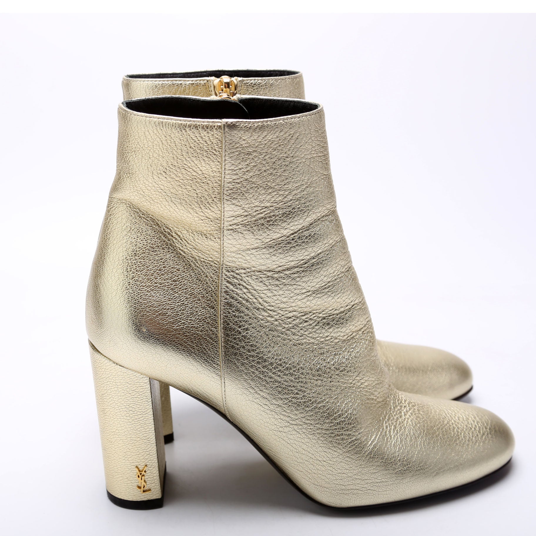 SAINT LAURENT Loulou Metallic Ankle Boots Size 35.5 Champagne