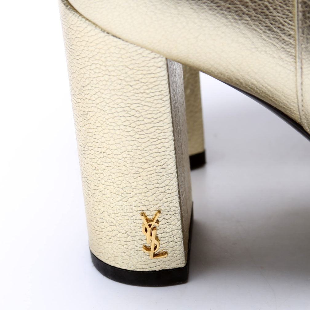 SAINT LAURENT Loulou Metallic Ankle Boots Size 35.5 Champagne