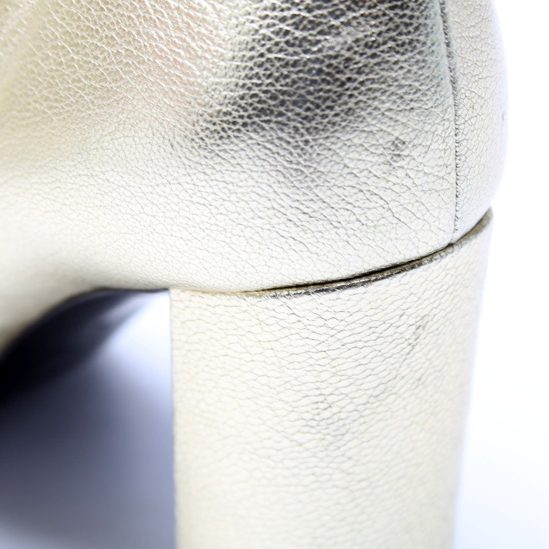 SAINT LAURENT Loulou Metallic Ankle Boots Size 35.5 Champagne
