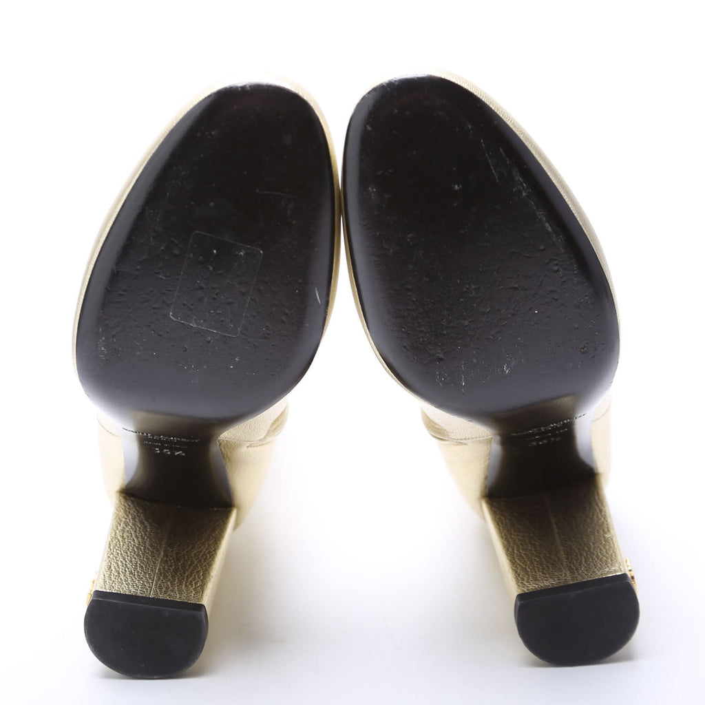 SAINT LAURENT Loulou Metallic Ankle Boots Size 35.5 Champagne