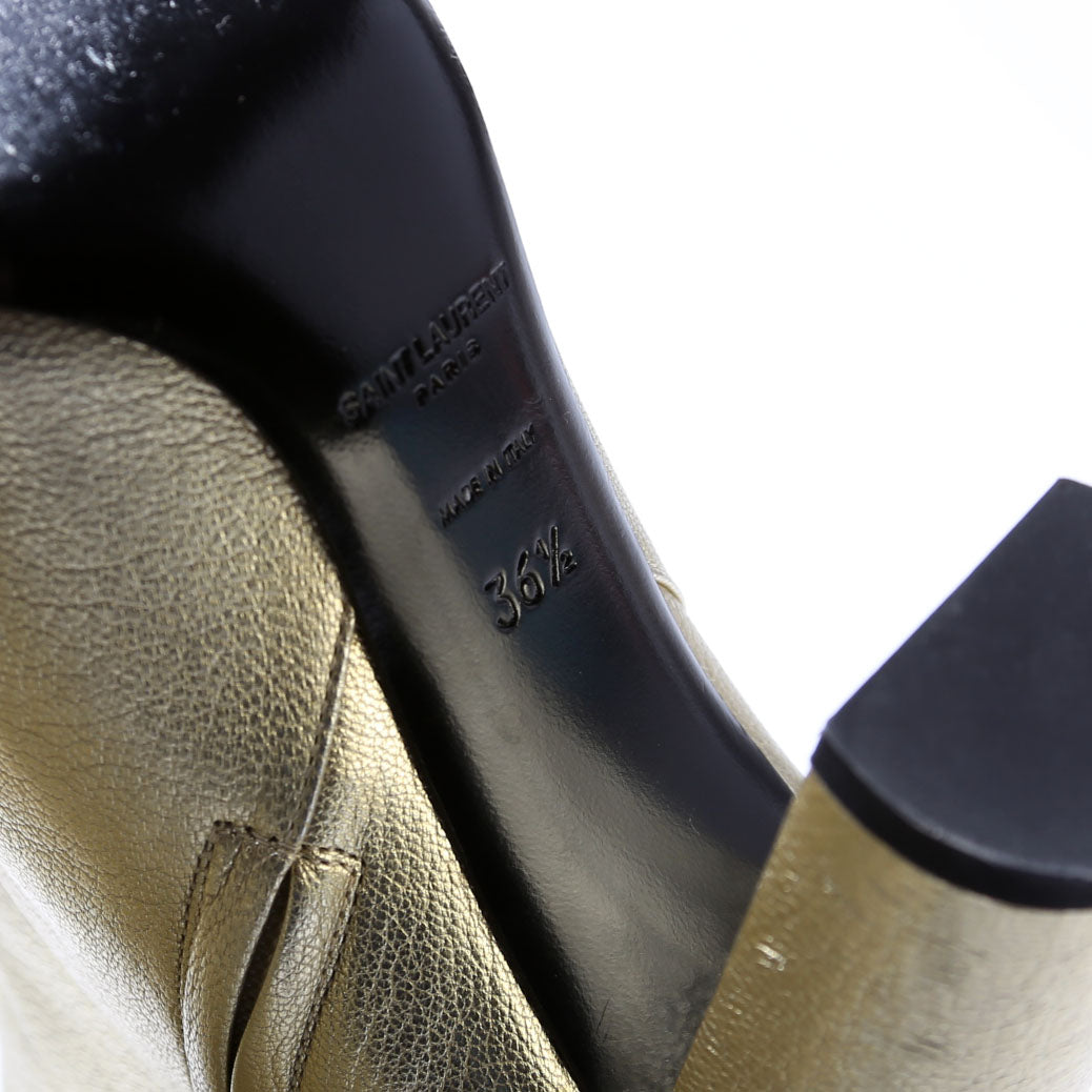 SAINT LAURENT Loulou Metallic Ankle Boots Size 35.5 Champagne