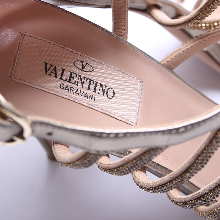 Crystal Strappy Sandal Heels Size 38 Champagne