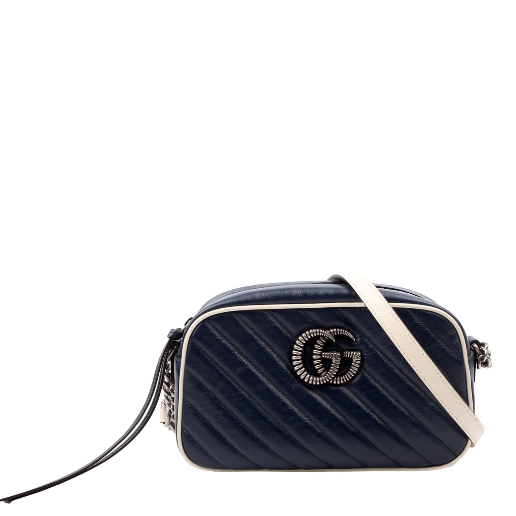 447632 Marmont Small Leather Camera Blue/White