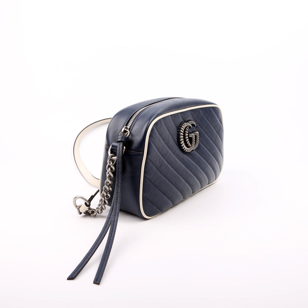 447632 Marmont Small Leather Camera Blue/White