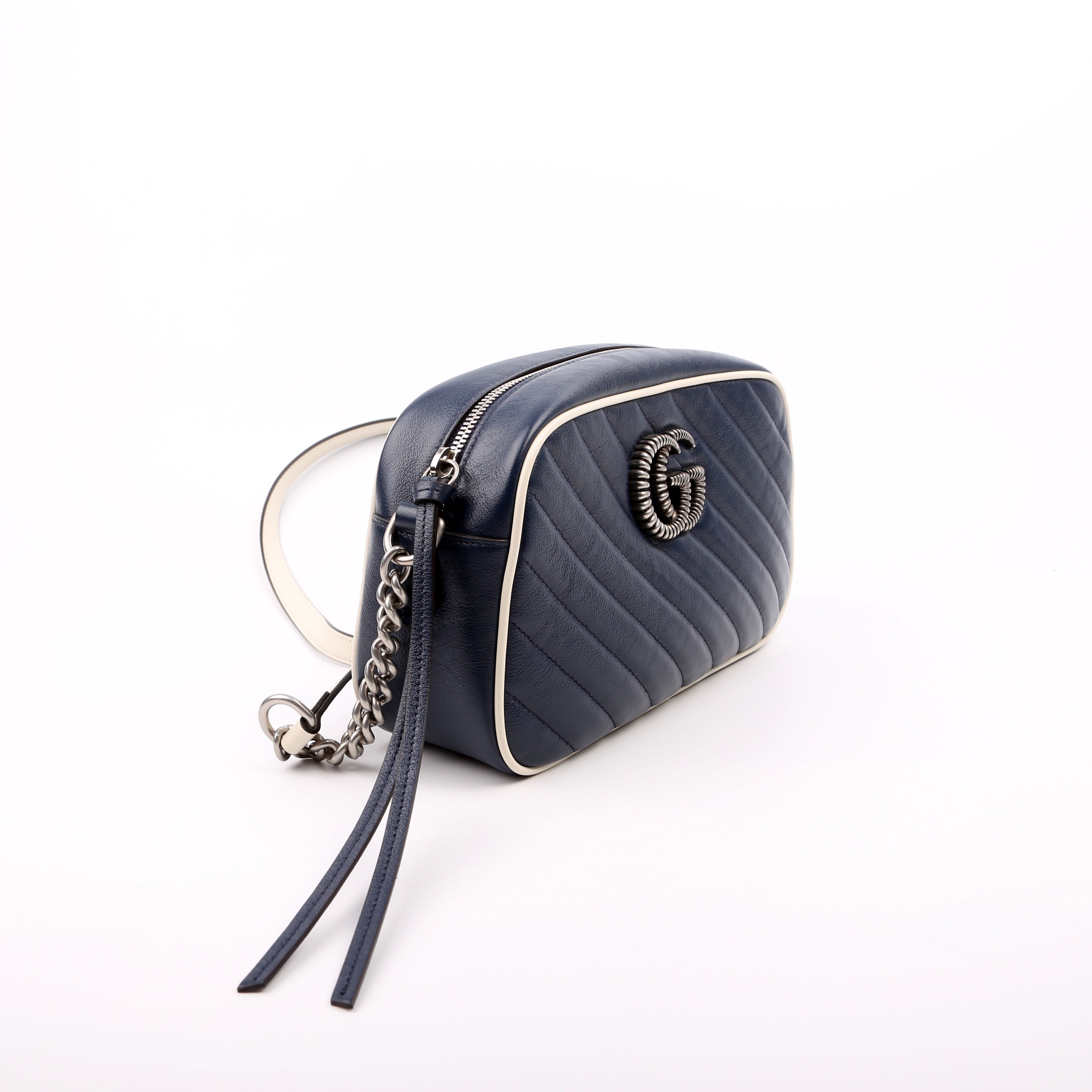 447632 Marmont Small Leather Camera Blue/White