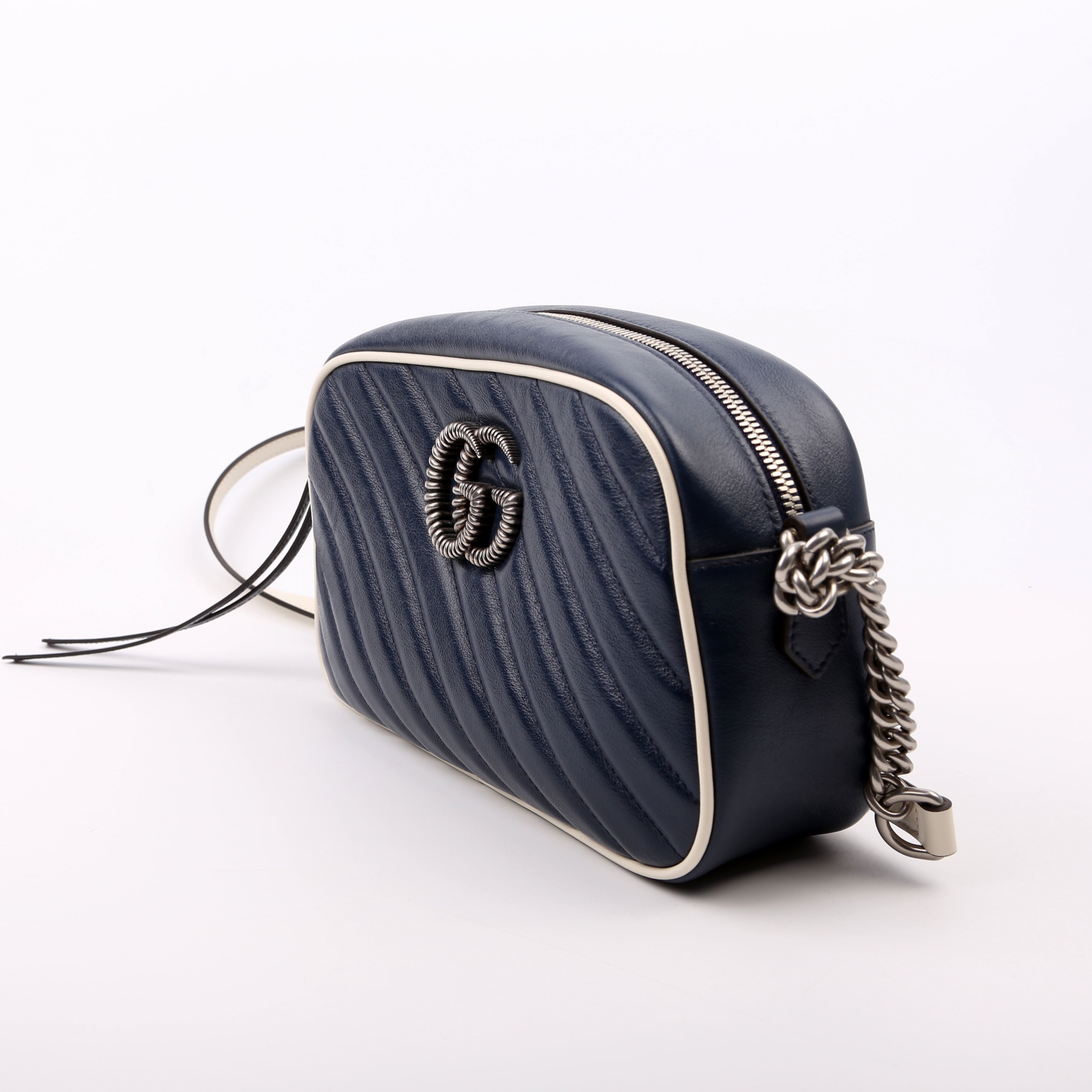 447632 Marmont Small Leather Camera Blue/White