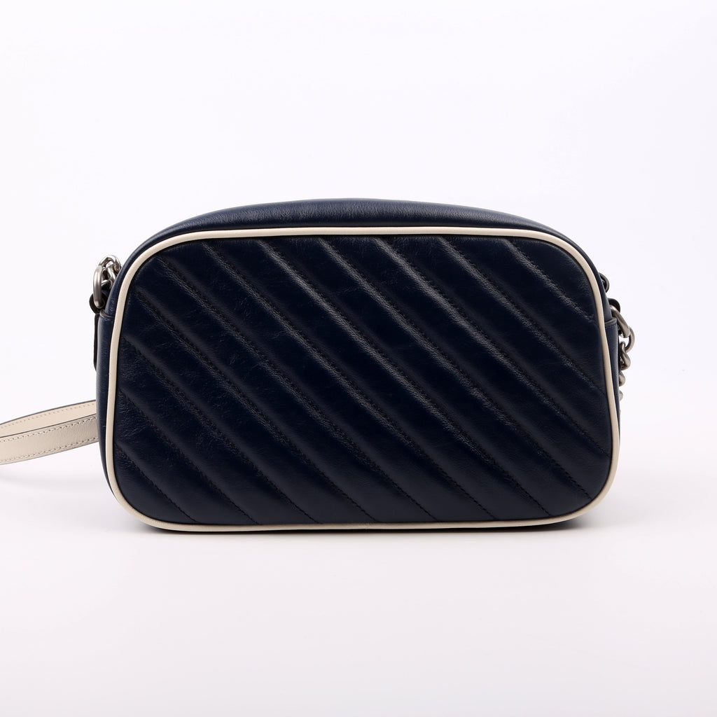 447632 Marmont Small Leather Camera Blue/White