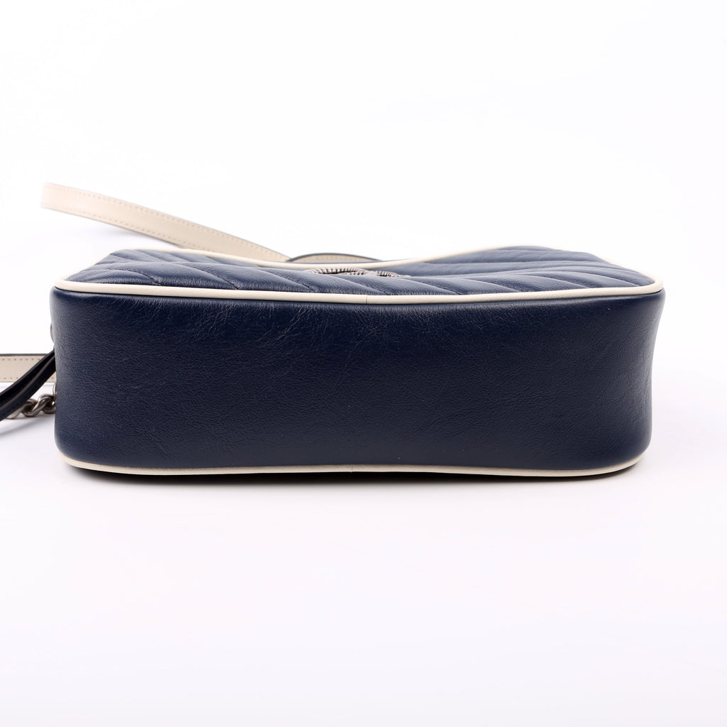 447632 Marmont Small Leather Camera Blue/White