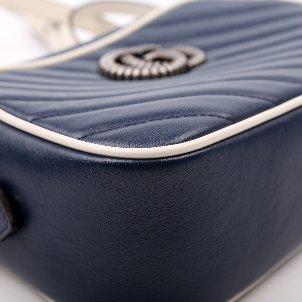 447632 Marmont Small Leather Camera Blue/White