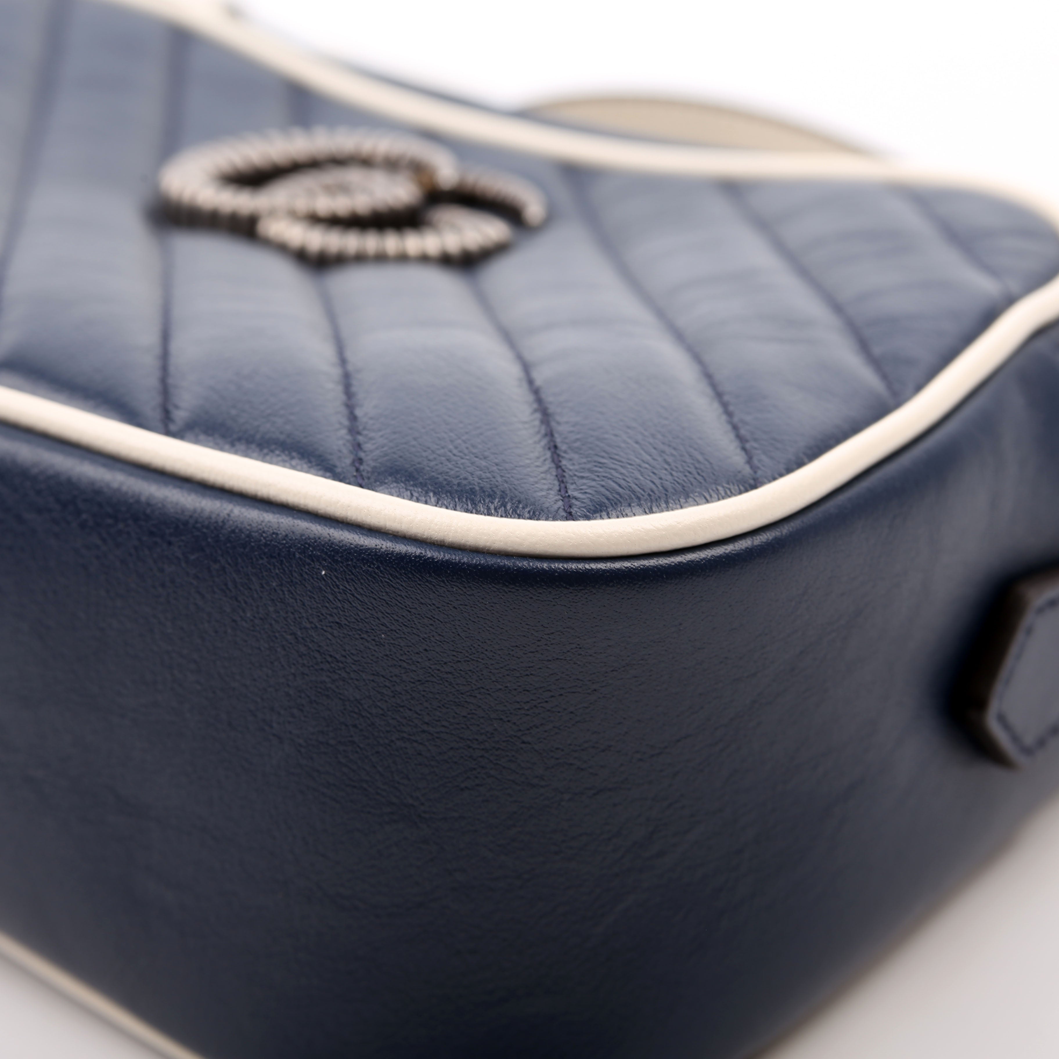 447632 Marmont Small Leather Camera Blue/White