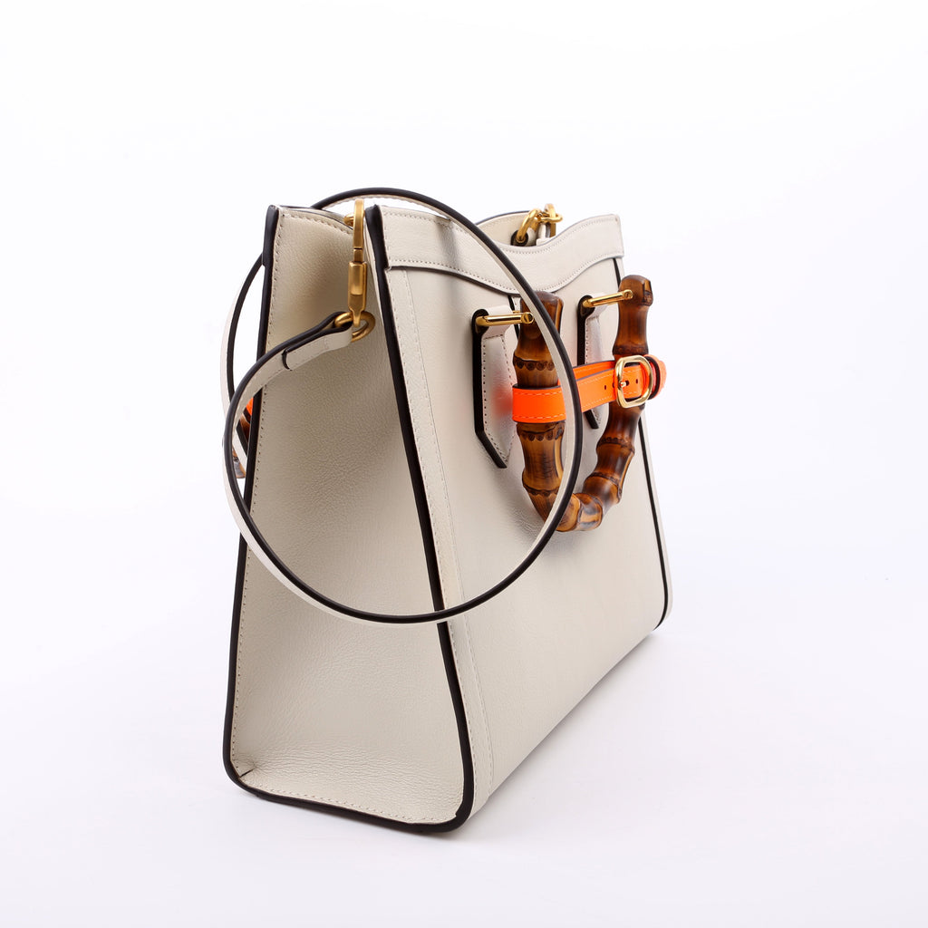 660195 Diana Small Leather Tote White