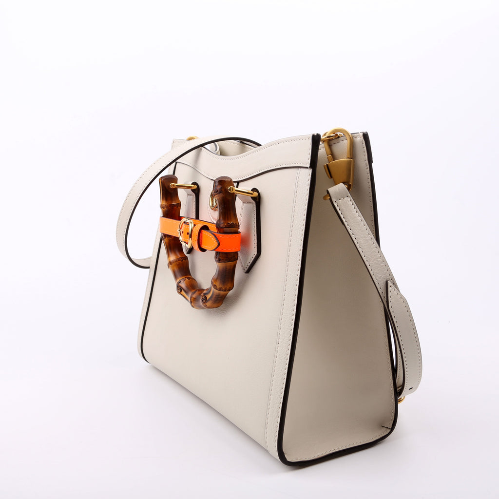 660195 Diana Small Leather Tote White