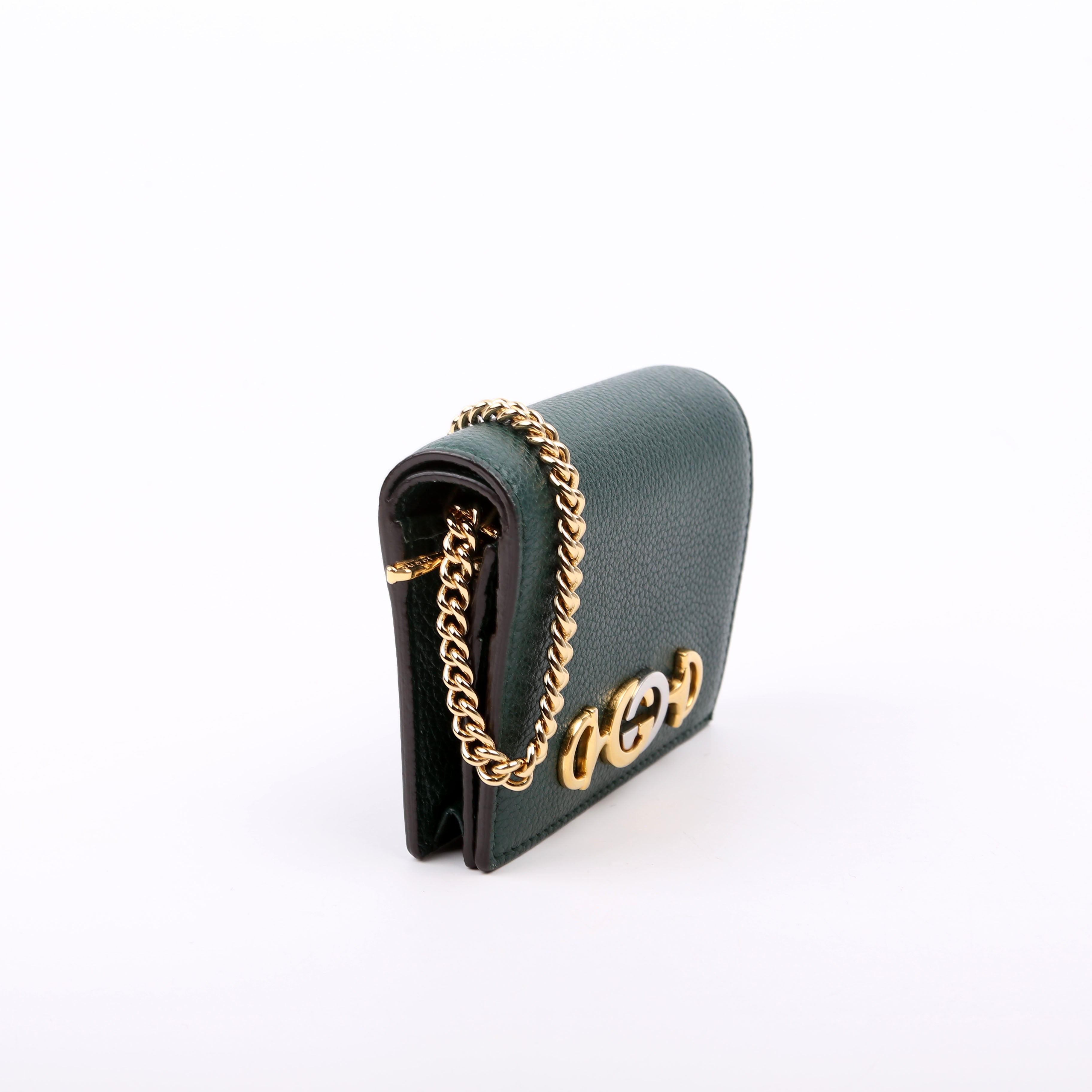570660 Zumi Leather Card Case with Chain Green