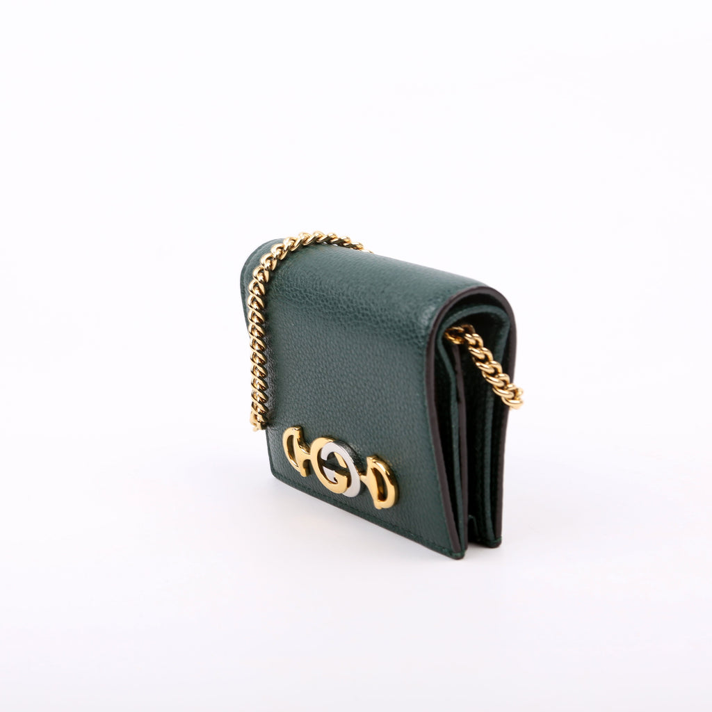 570660 Zumi Leather Card Case with Chain Green