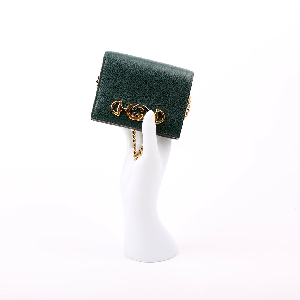 570660 Zumi Leather Card Case with Chain Green