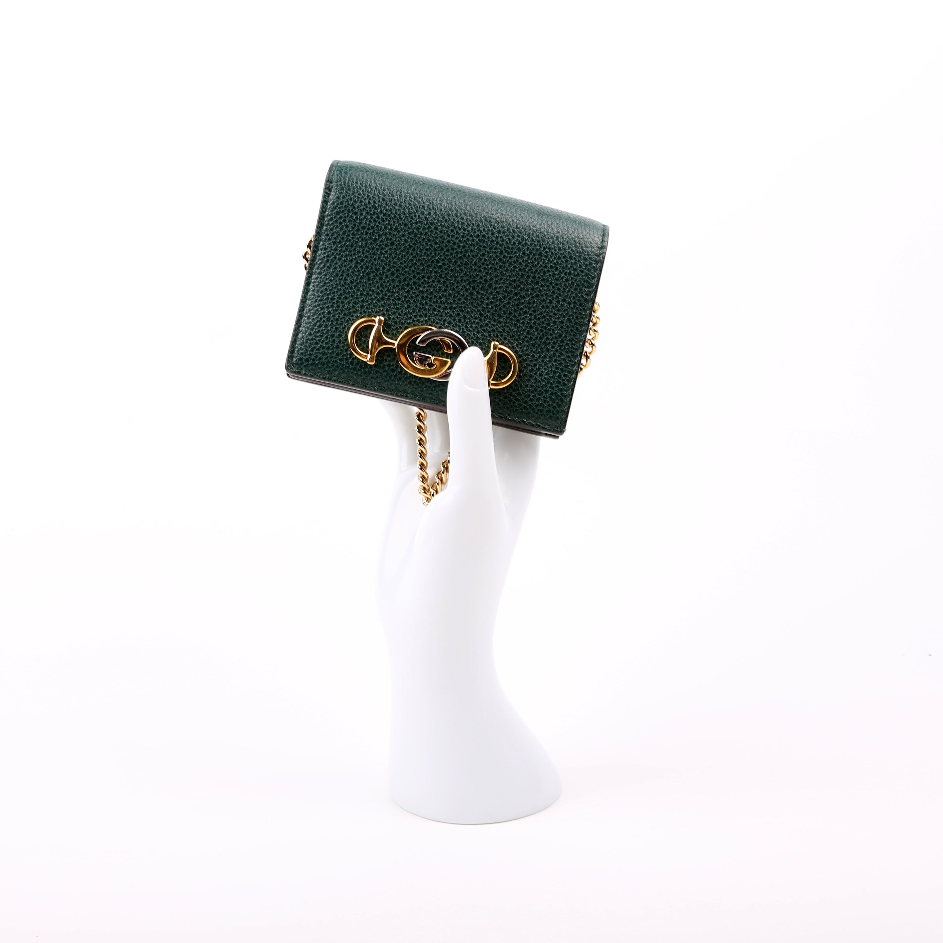 570660 Zumi Leather Card Case with Chain Green