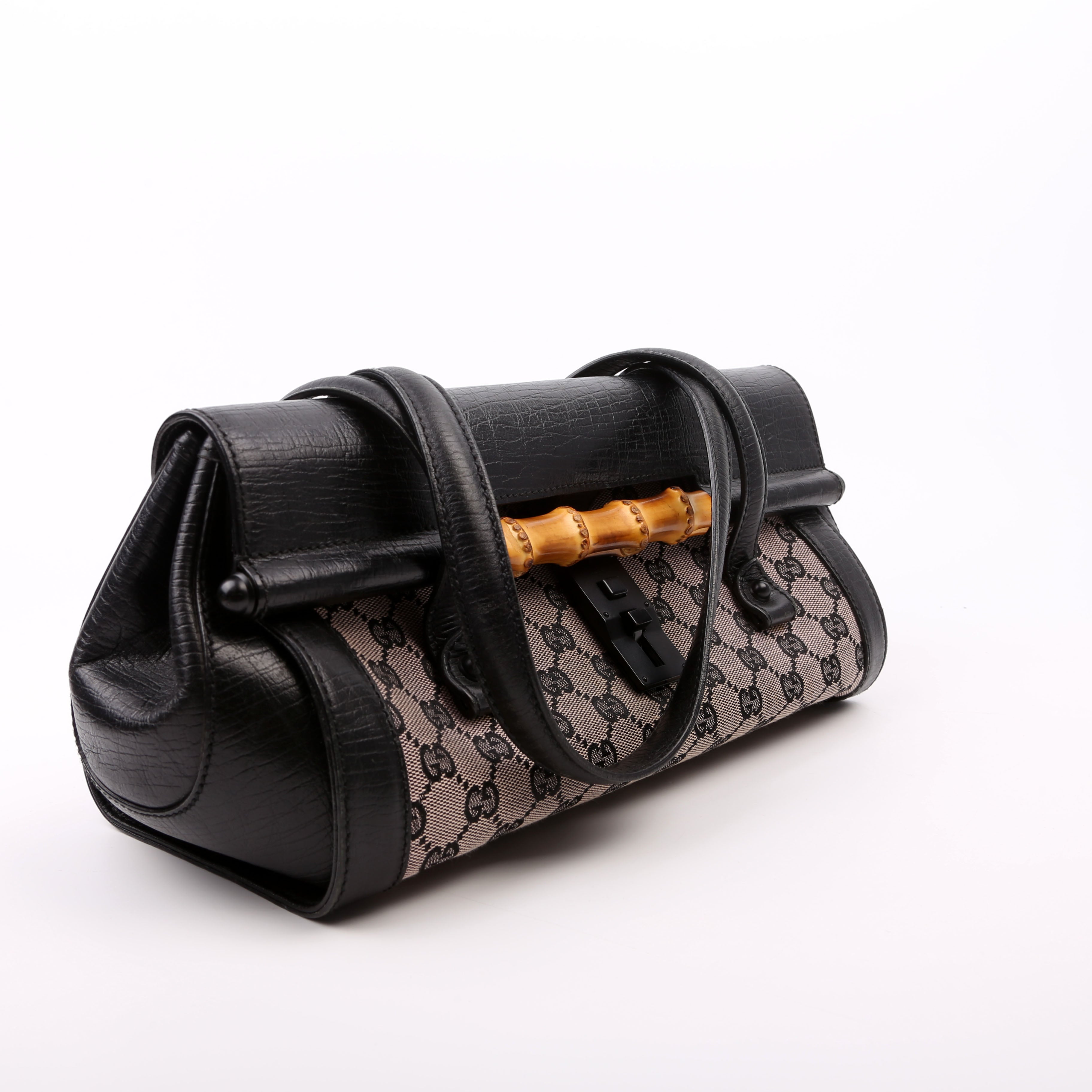 111713 GG Canvas Bamboo Bullet Medium Black