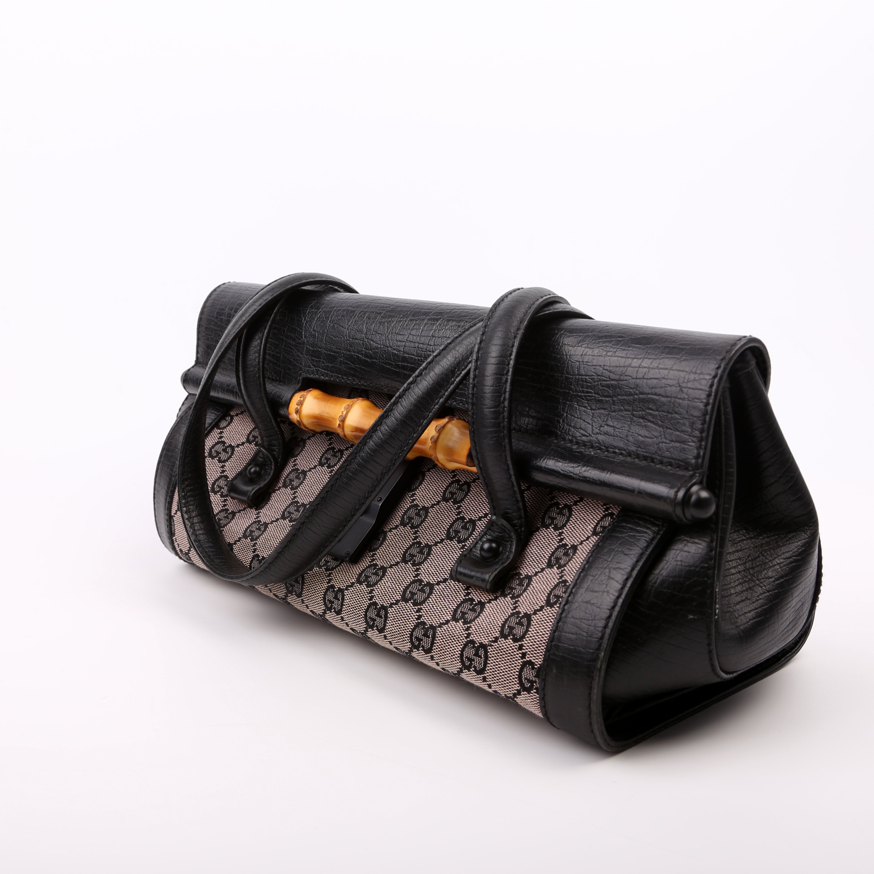 111713 GG Canvas Bamboo Bullet Medium Black