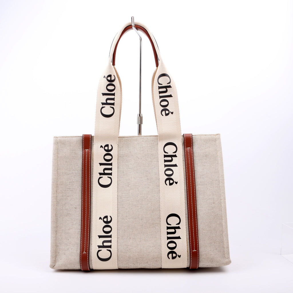 Woody Ribbon Tote Medium Beige/Brown