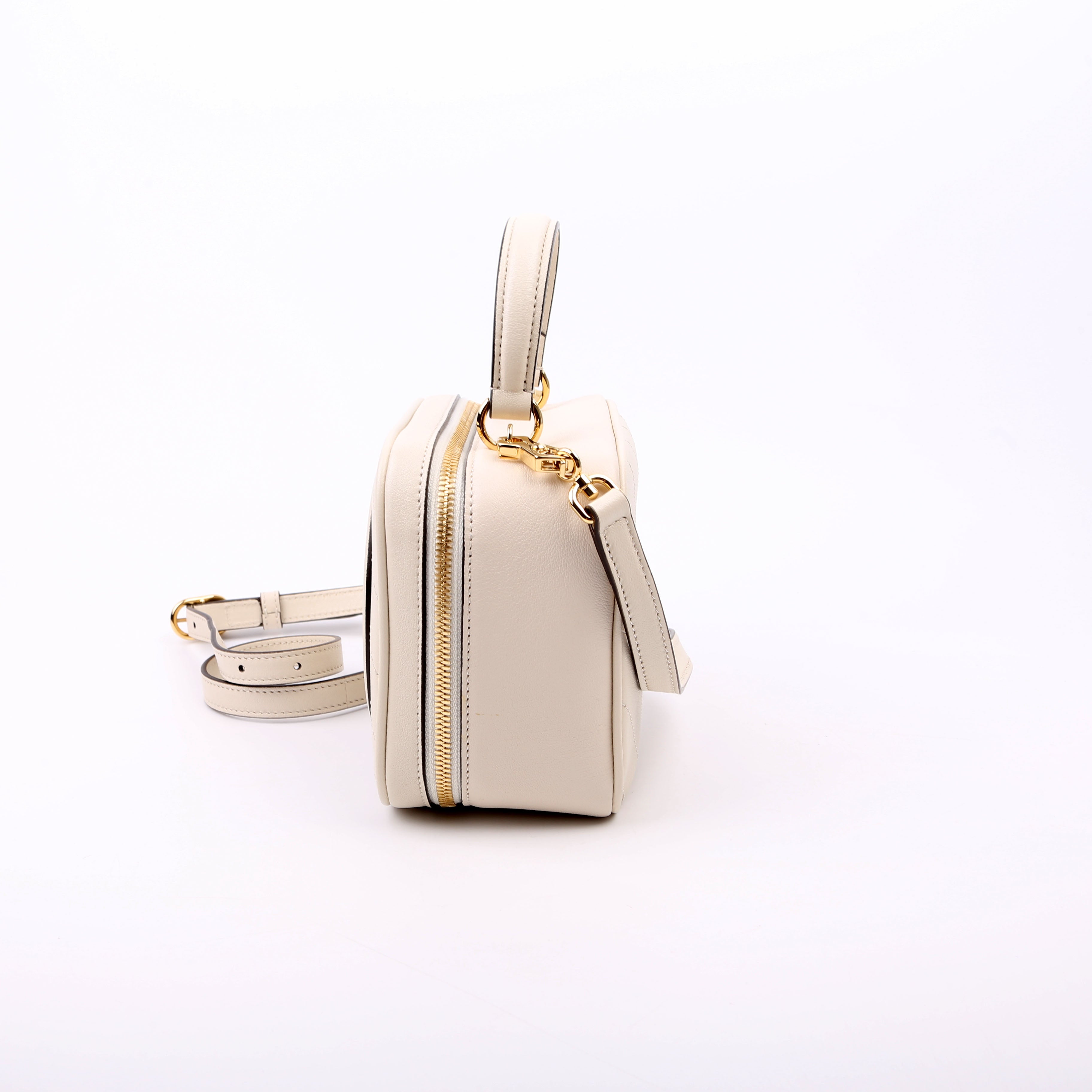 744434 Blondie Leather Top Handle Bag White