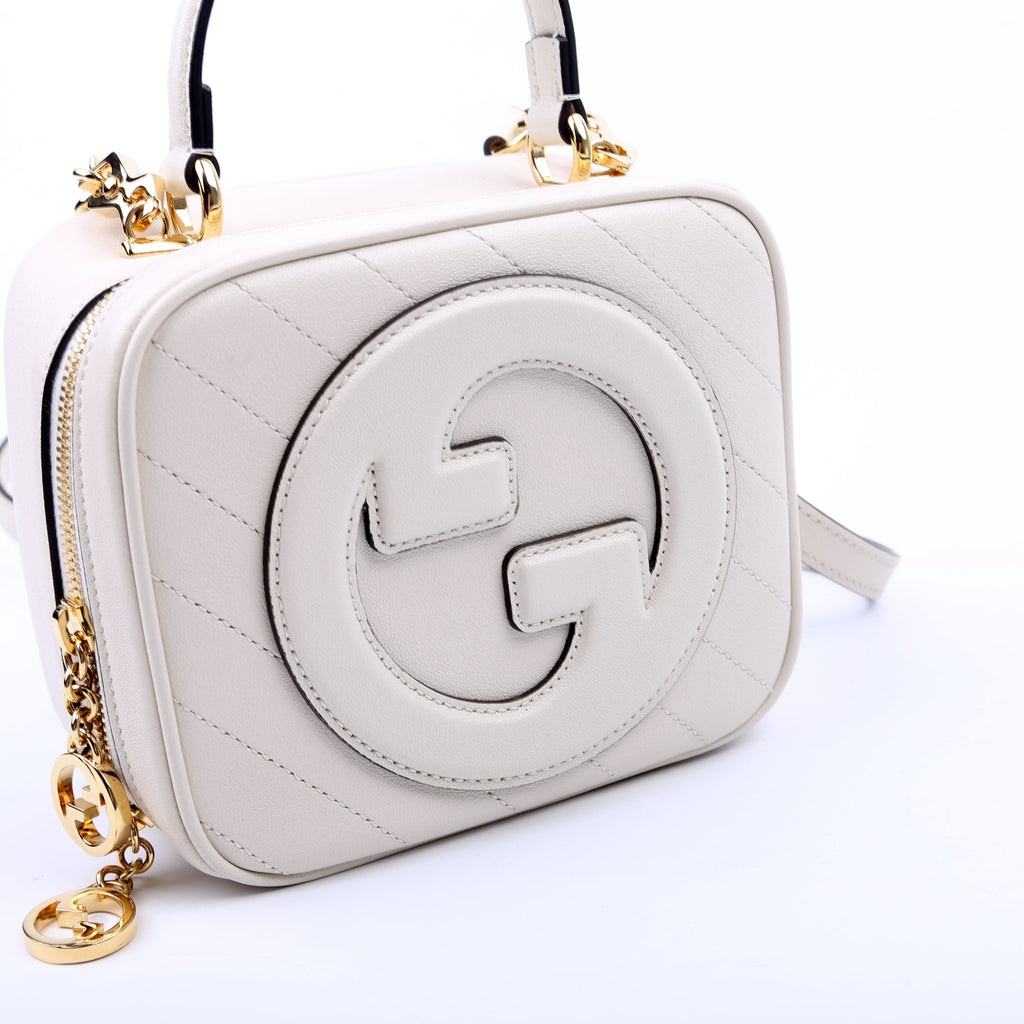 744434 Blondie Leather Top Handle Bag White