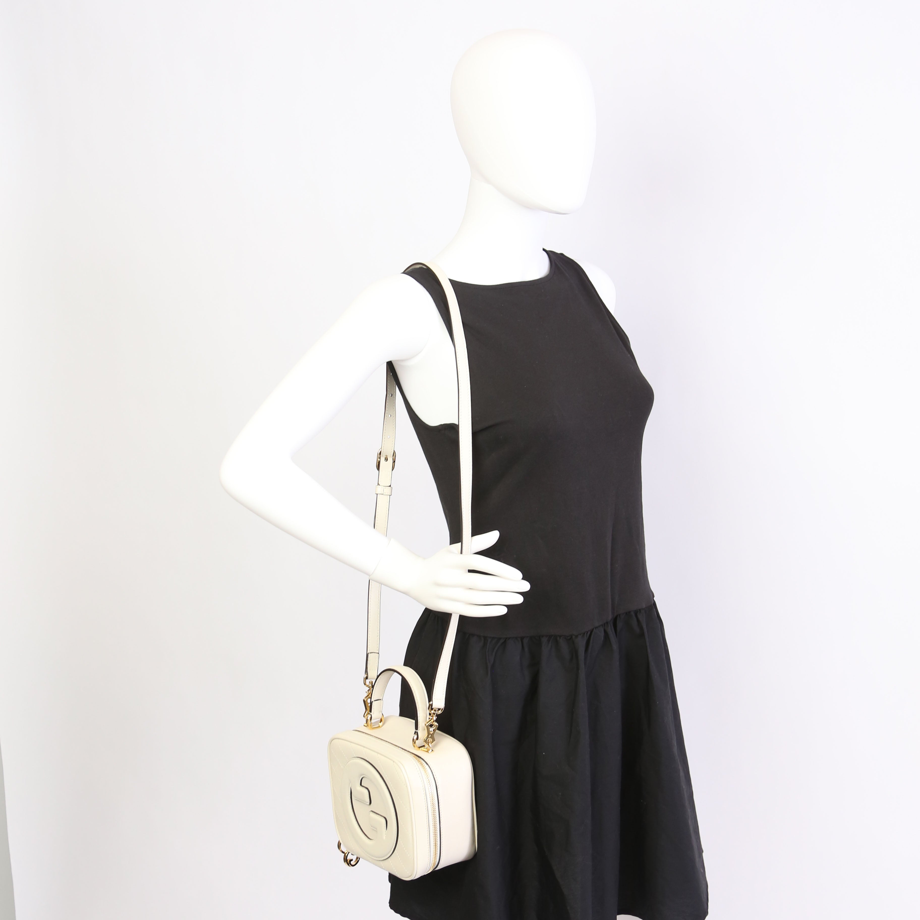 744434 Blondie Leather Top Handle Bag White