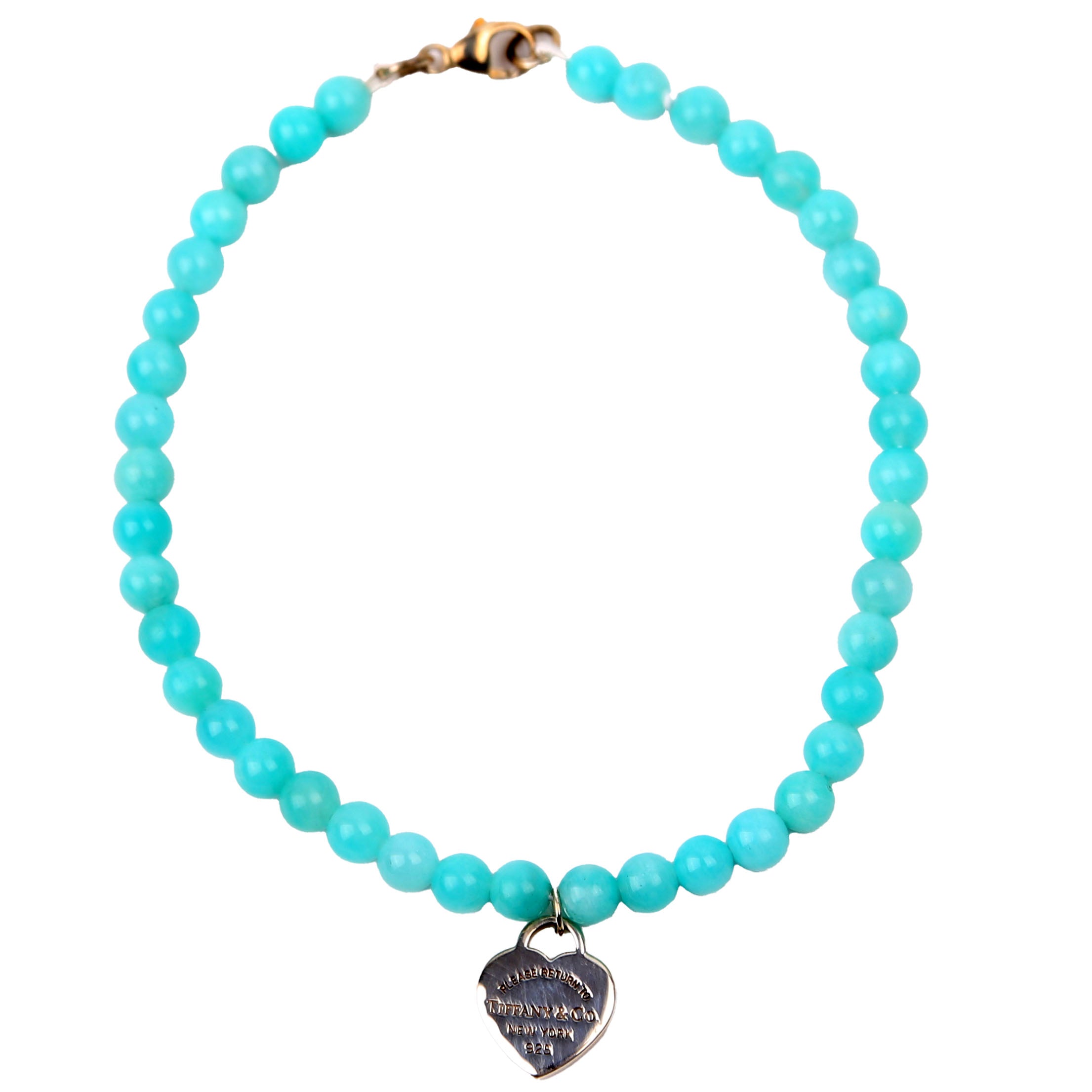 Heart Tag Amazonite 4MM Beaded Bracelet 925