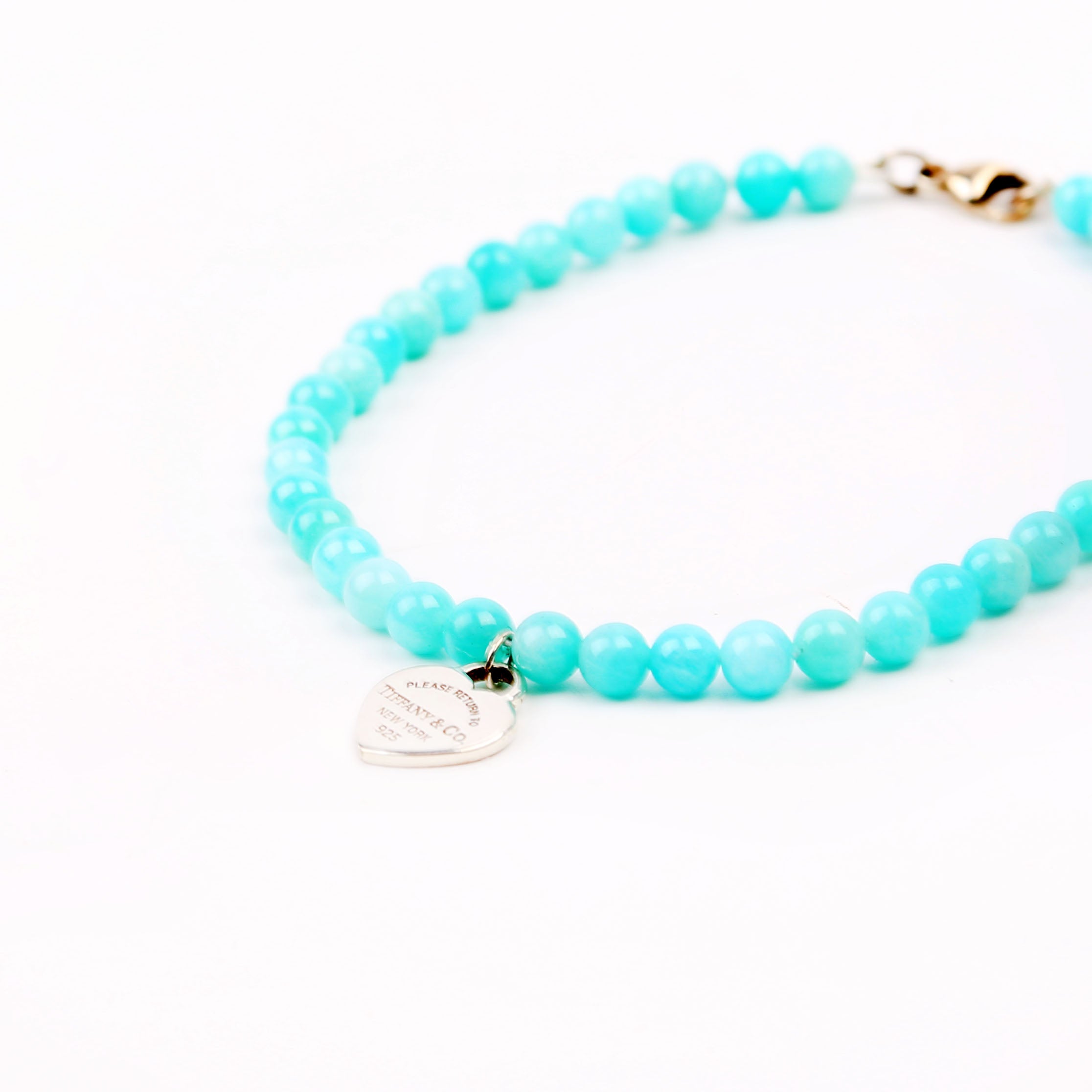 Heart Tag Amazonite 4MM Beaded Bracelet 925