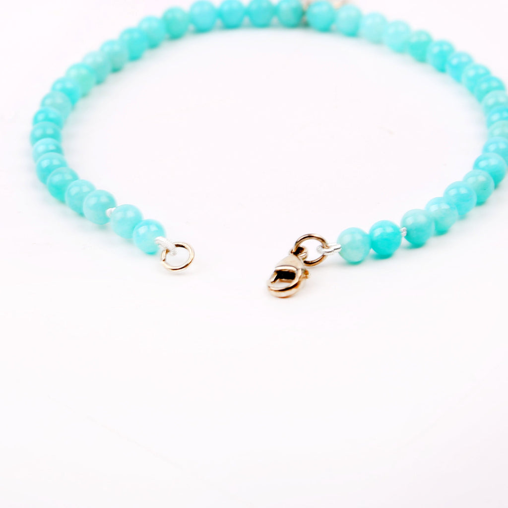 Heart Tag Amazonite 4MM Beaded Bracelet 925
