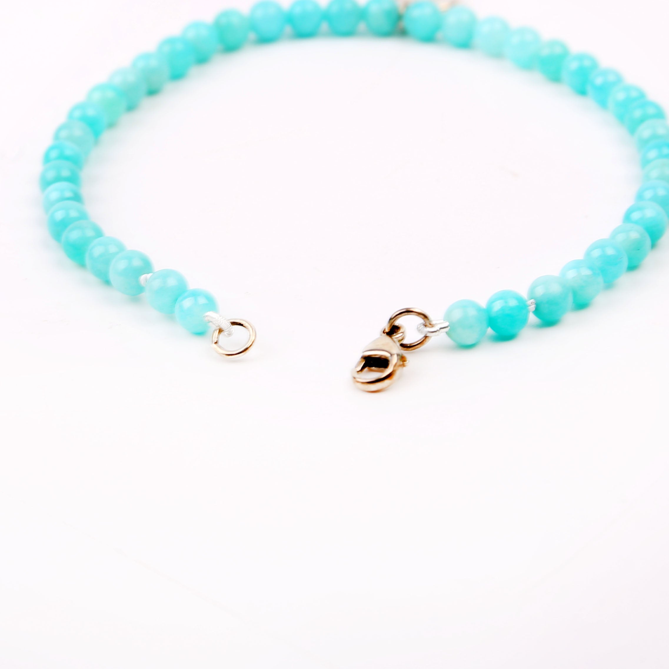 Heart Tag Amazonite 4MM Beaded Bracelet 925